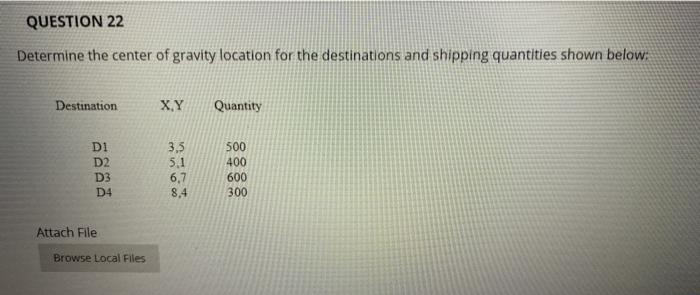QUESTION 22 Determine the center of gravity