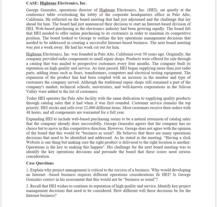 CASE: Hightone Electronics, Inc. George Gonzales,