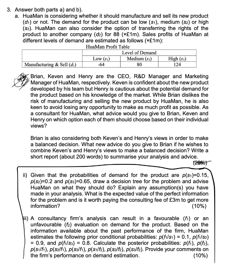 Just ii and iii please 3. Answer both parts a)