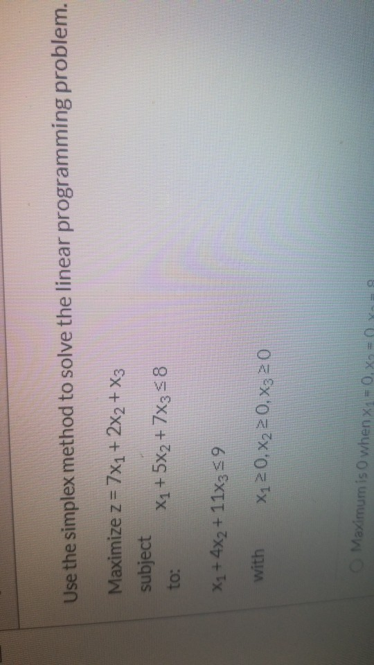 Use the simplex method to solve the linear