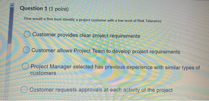project mangement essential Question 1 (1 point)