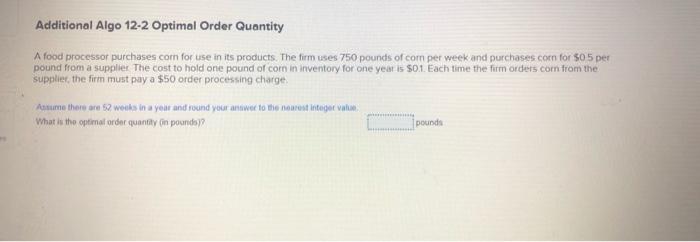 Additional Algo 12-2 Optimal Order Quantity A