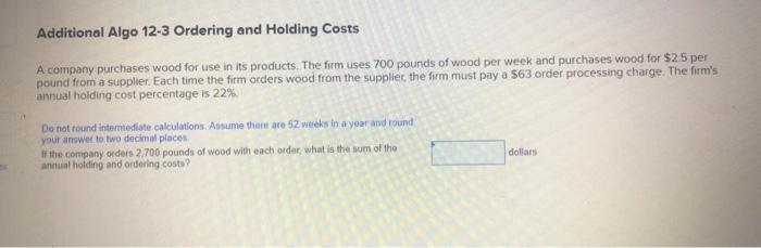 Additional Algo 12-2 Optimal Order Quantity A