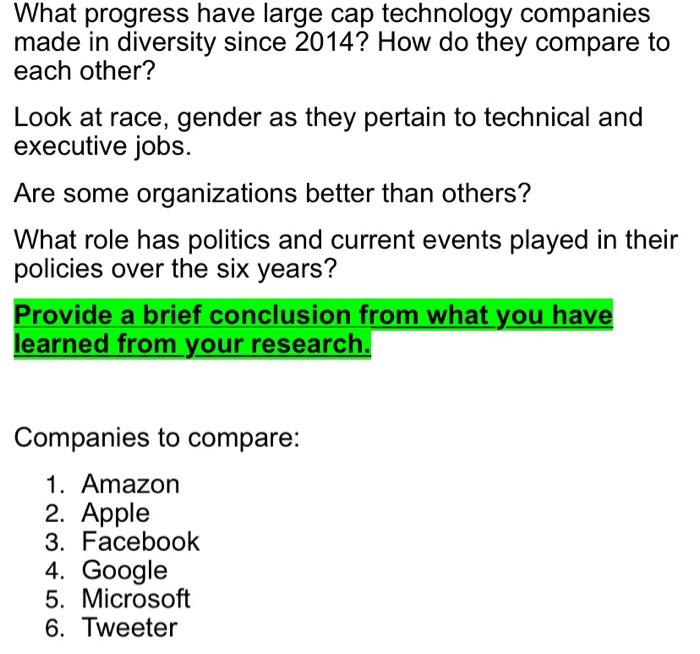 the companies that need to he compared are listed