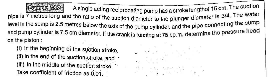 Example 189 A single acting reciprocating pump