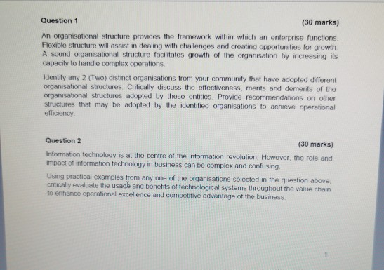 Question 1 (30 marks) An organisational structure