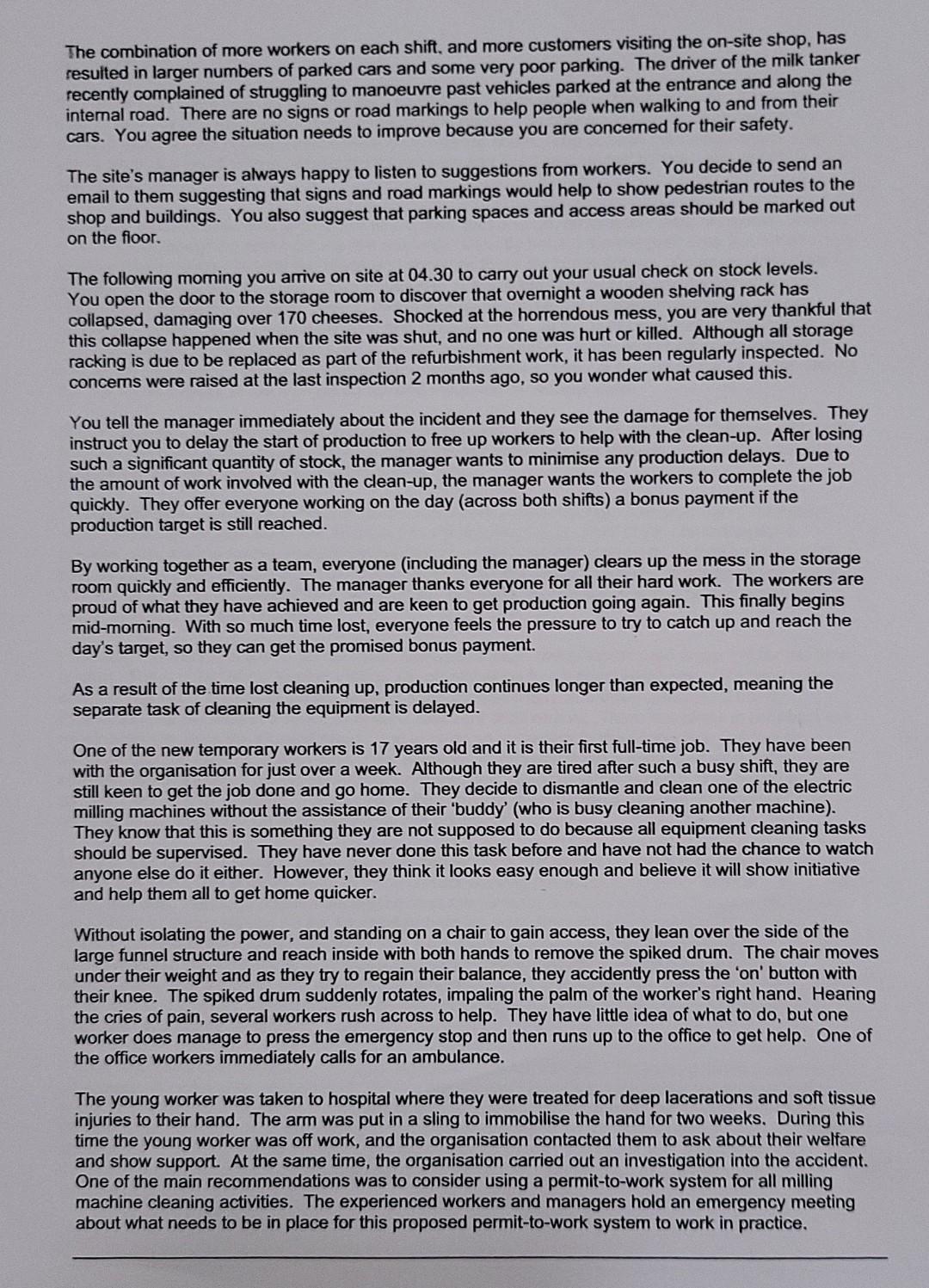 SCENARIO You are a shift supervisor working for