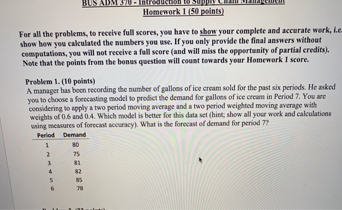 please show work BUS ADM 370 - Introduction to