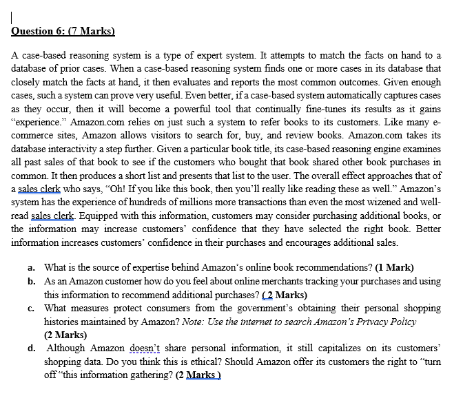 | Question 6: (7 Marks) A case-based reasoning