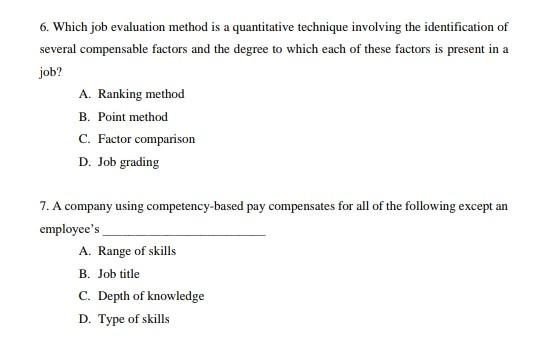 6. Which job evaluation method is a quantitative