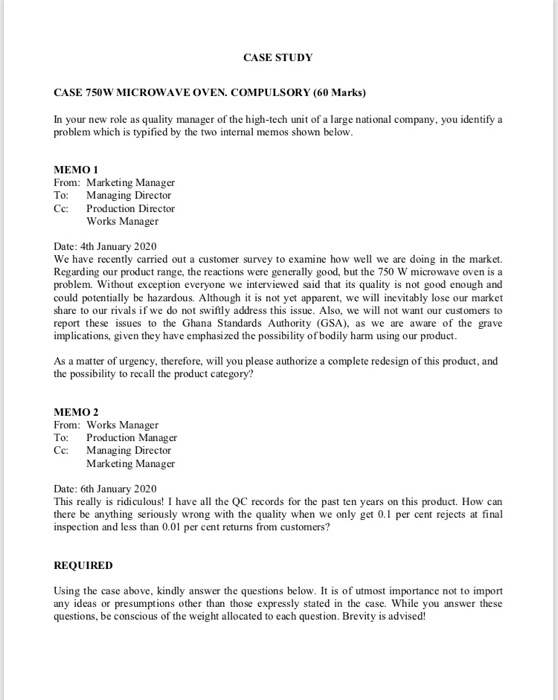 CASE STUDY CASE 750W MICROWAVE OVEN, COMPULSORY