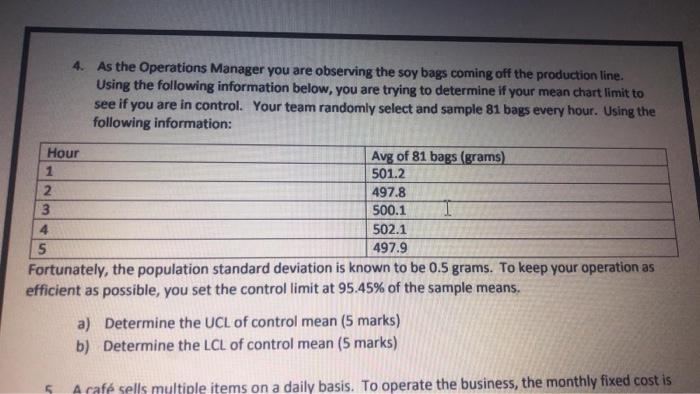 4. As the Operations Manager you are observing