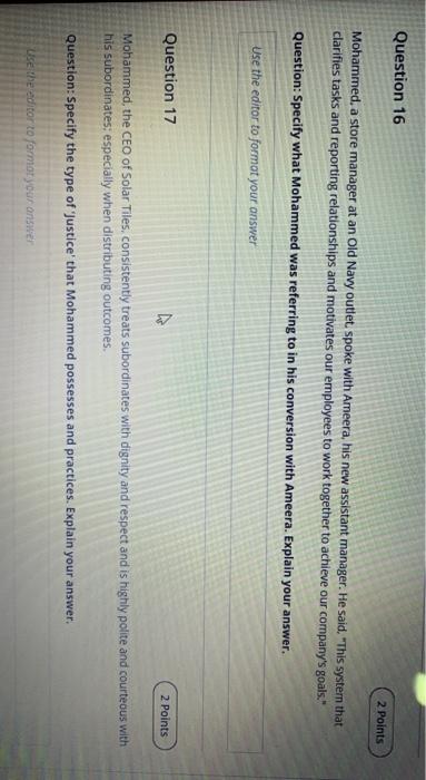 Question 16 2 Points Mohammed, a store manager at