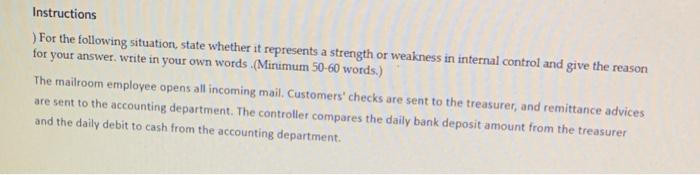 Instructions ) For the following situation, state