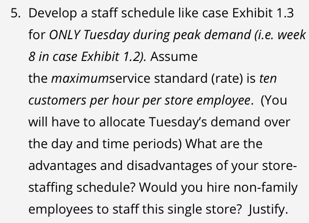 5. Develop a staff schedule like case Exhibit 1.3