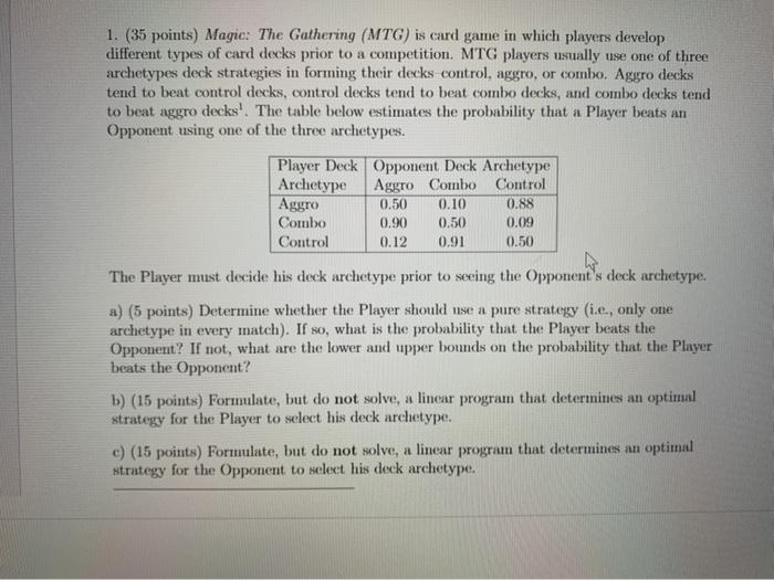 1. (35 points) Magic: The Gathering (MTG) is card