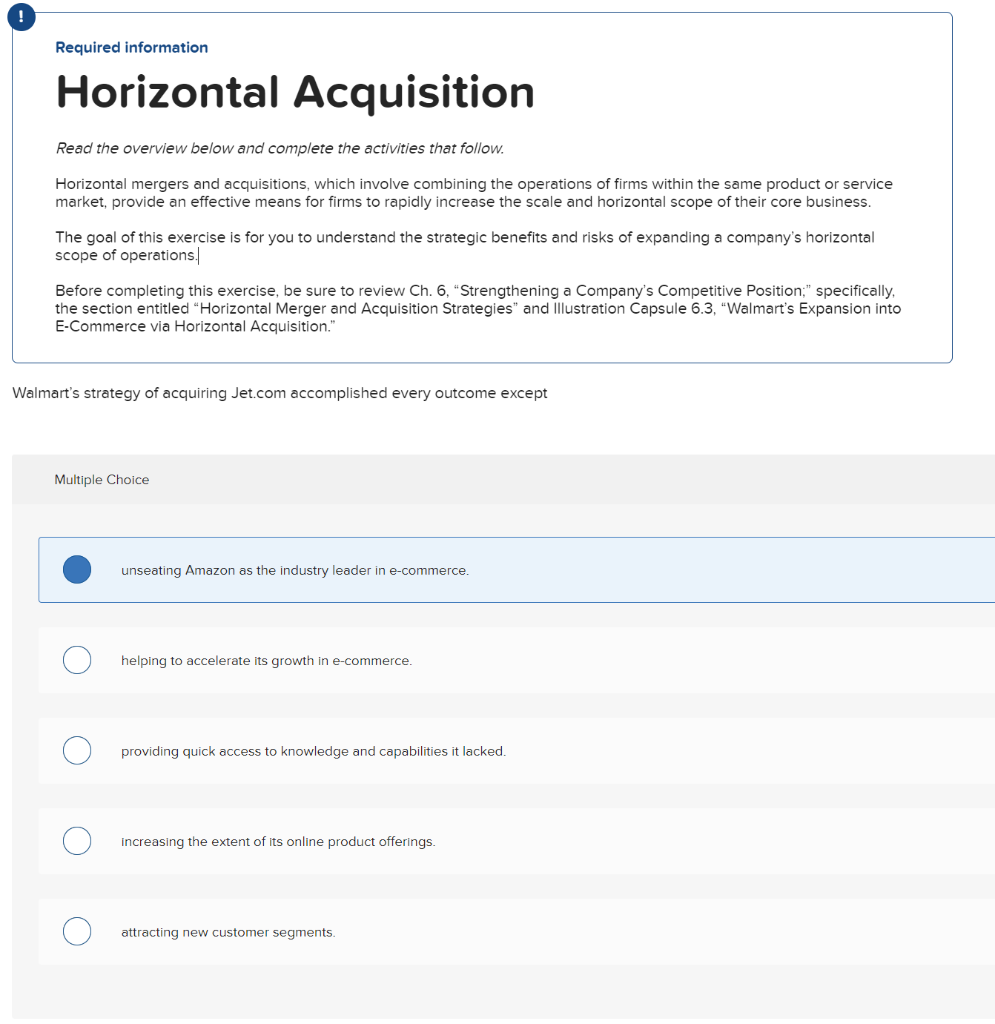 Required information Horizontal Acquisition Read