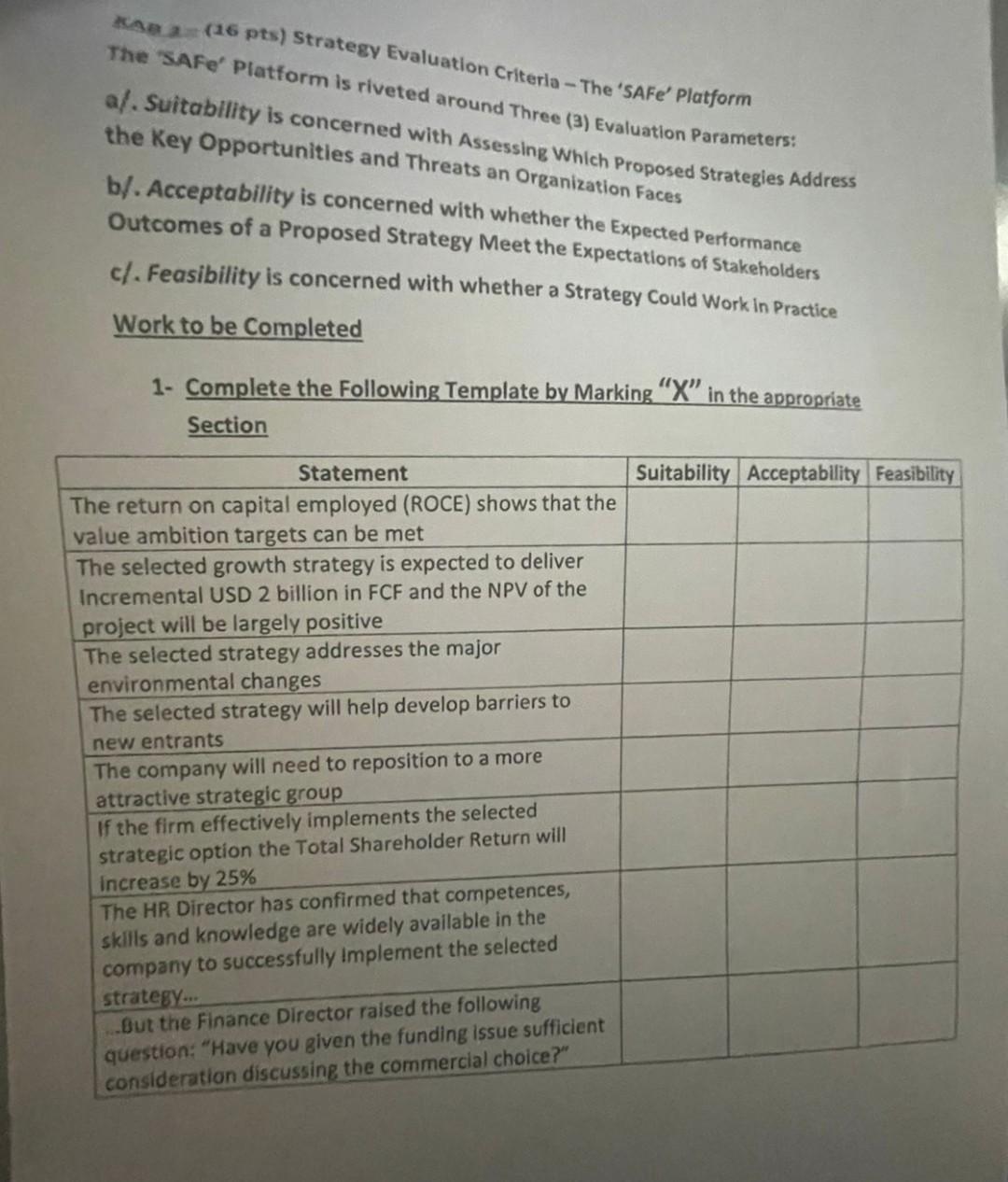 Than a (16 pts) Strategy Evaluation Criterla -