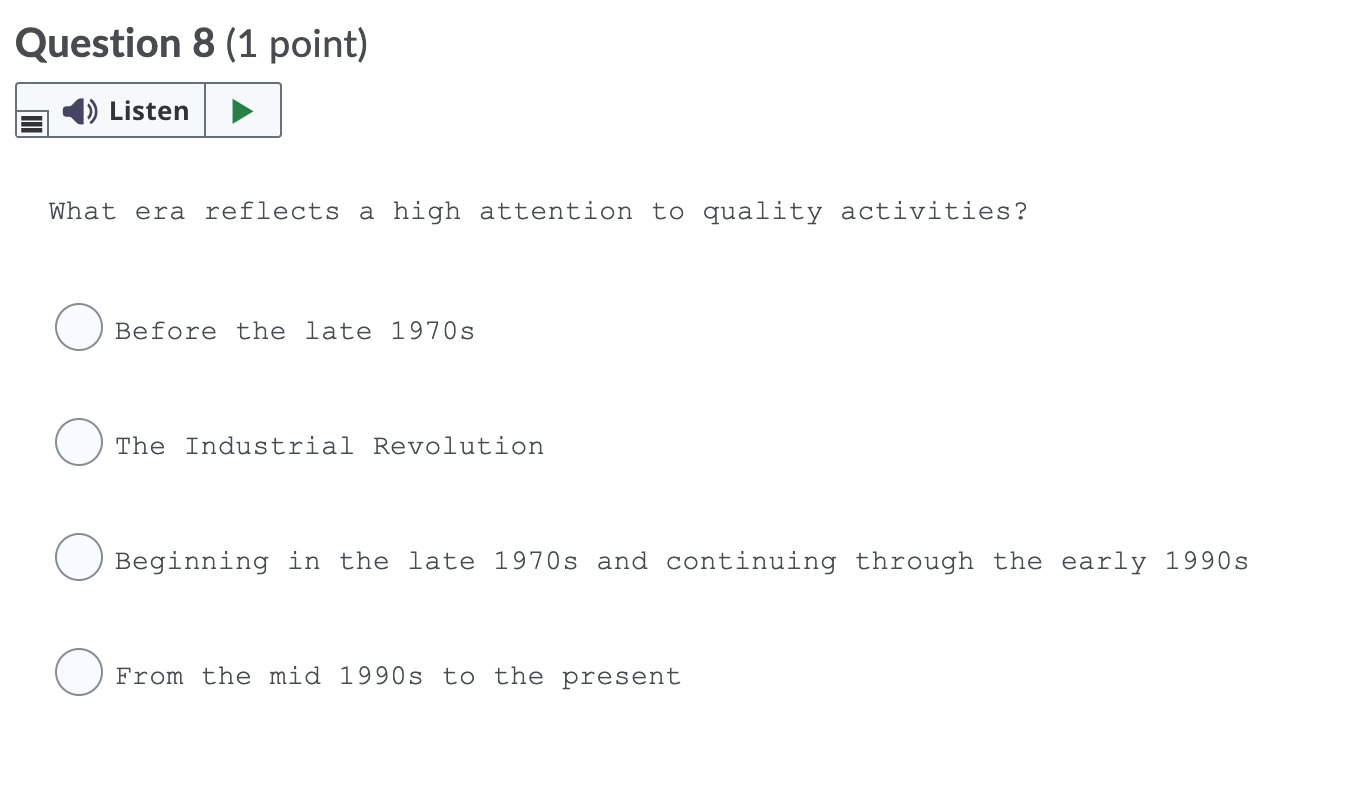Question 7 (1 point) Saved Listen Which statement