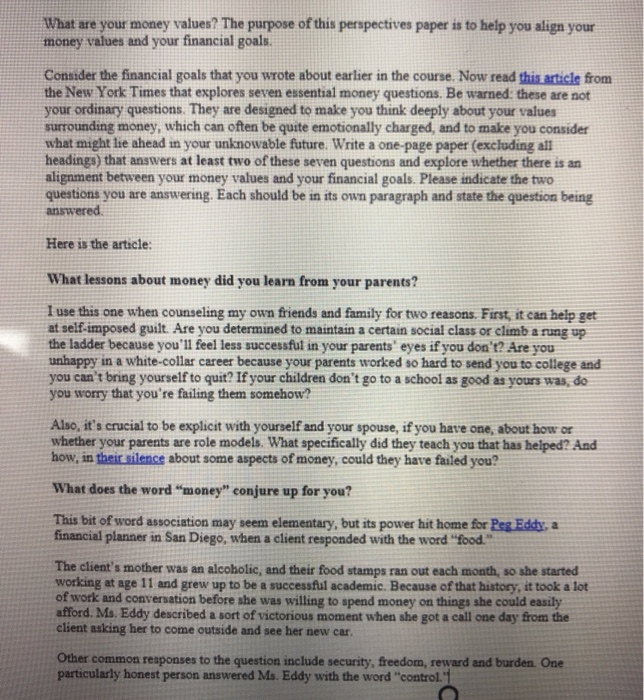 What are your money values? The purpose of this