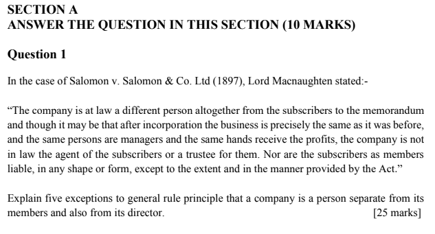 SECTION A ANSWER THE QUESTION IN THIS SECTION (10