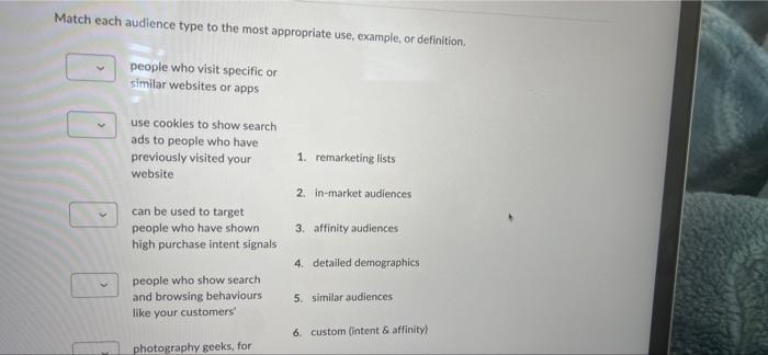 Match each audience type to the most appropriate