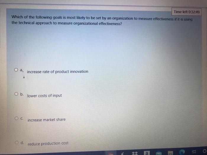 Time left 0:32:49 Which of the following goals is