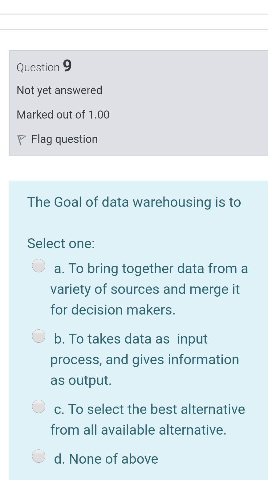 Question 9 Not yet answered Marked out of 1.00 P
