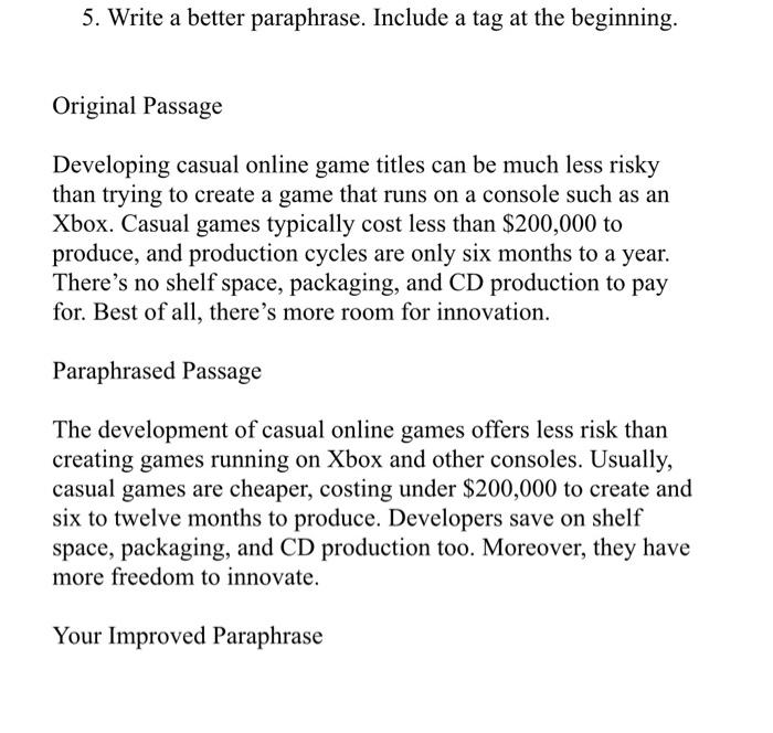 Write an improved paraphrase with a tag in the