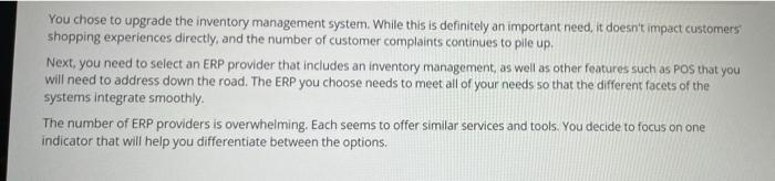 You chose to upgrade the inventory management