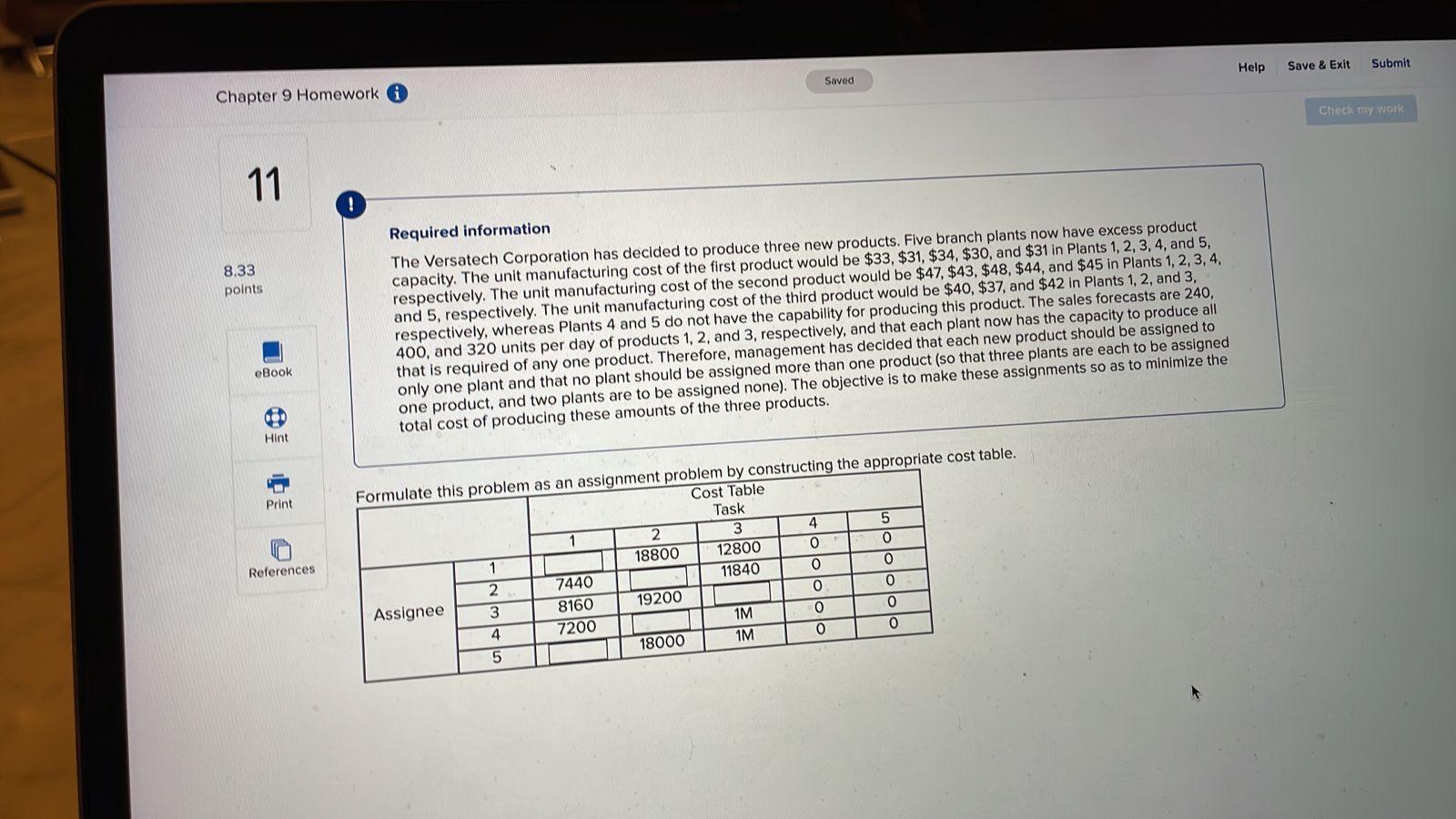 Chapter 9 Homework i 11 8.33 points eBook 18 Hint