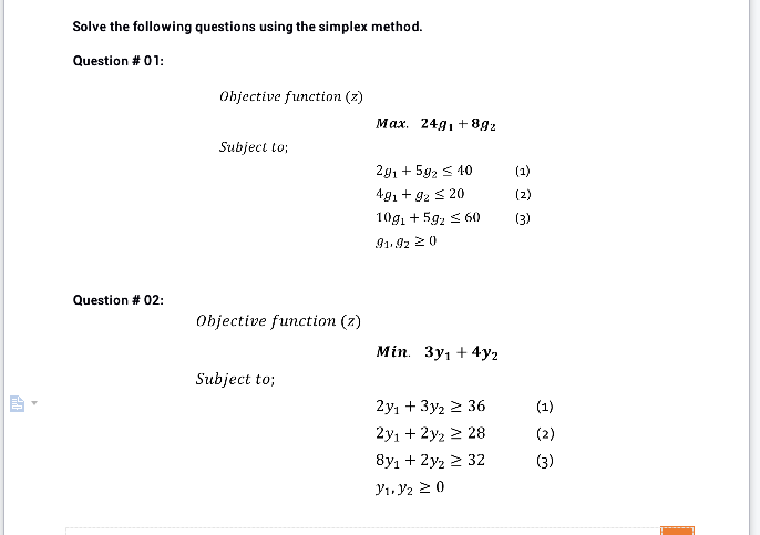 Solve the following questions using the simplex