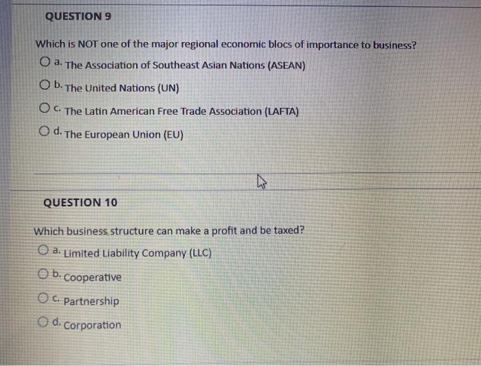 QUESTION 9 Which is NOT one of the major regional