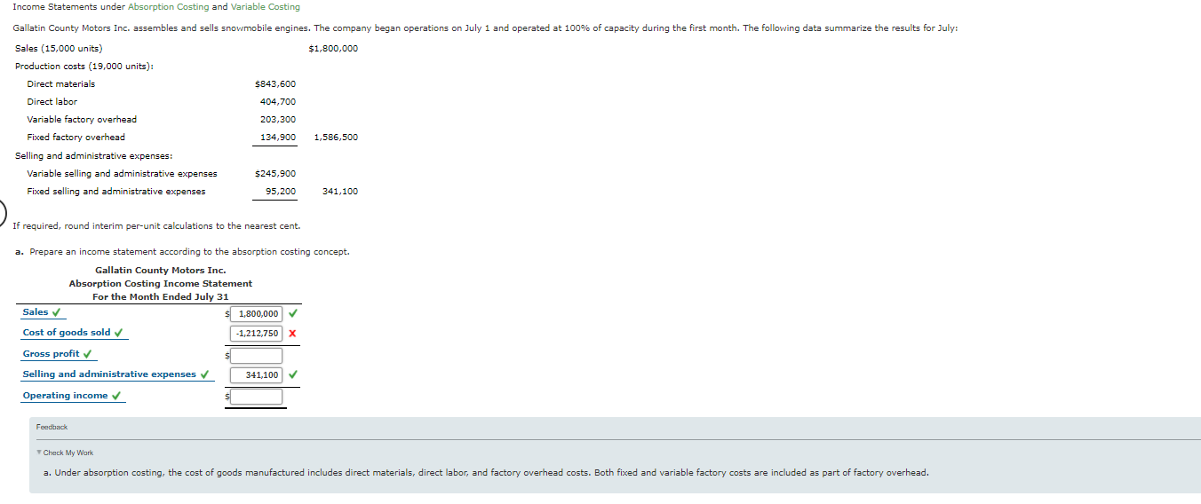 Income Statements under Absorption Costing and