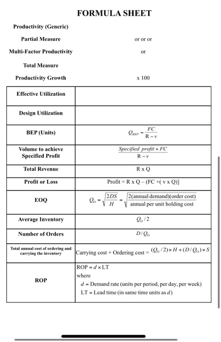 Q4. (D) = 6,000 units, (s) = AED 10 per order,