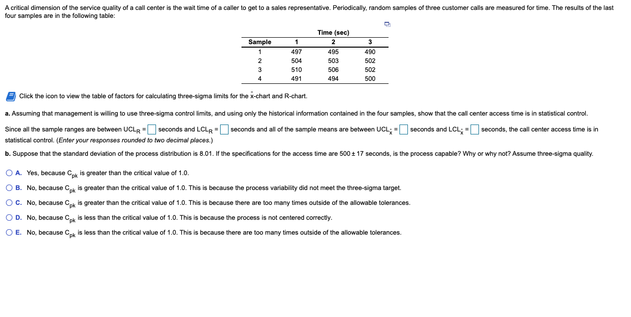 Factors for calculating three-sigma limits for