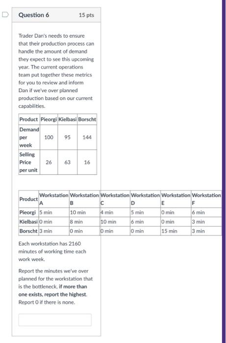 D Question 6 15 pts Trader Dan's needs to ensure