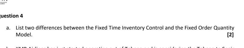 question 4 a. List two differences between the