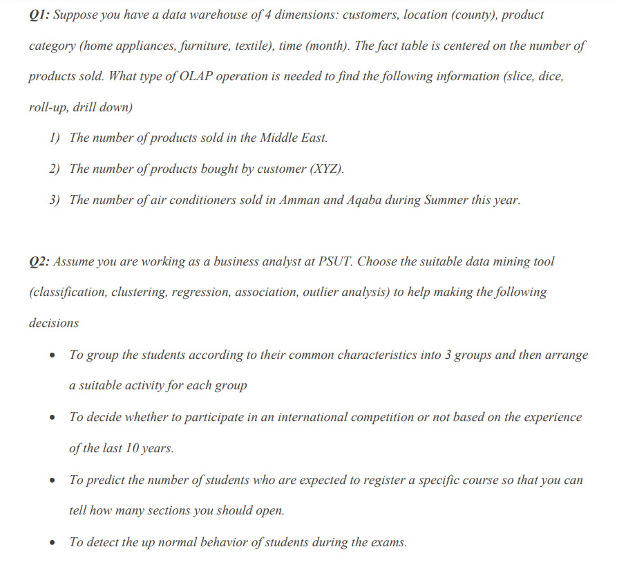 DSS Q1: Suppose you have a data warehouse of 4