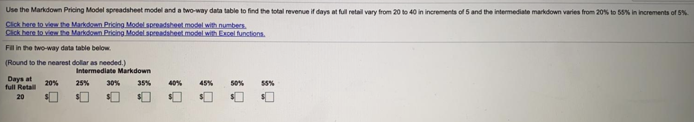 Use the Markdown Pricing Model spreadsheet model
