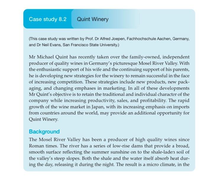 Case study 8.2 Quint Winery (This case study was