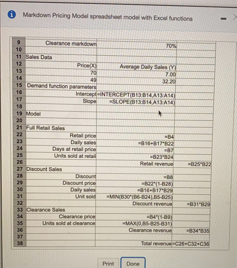 Use the Markdown Pricing Model spreadsheet model