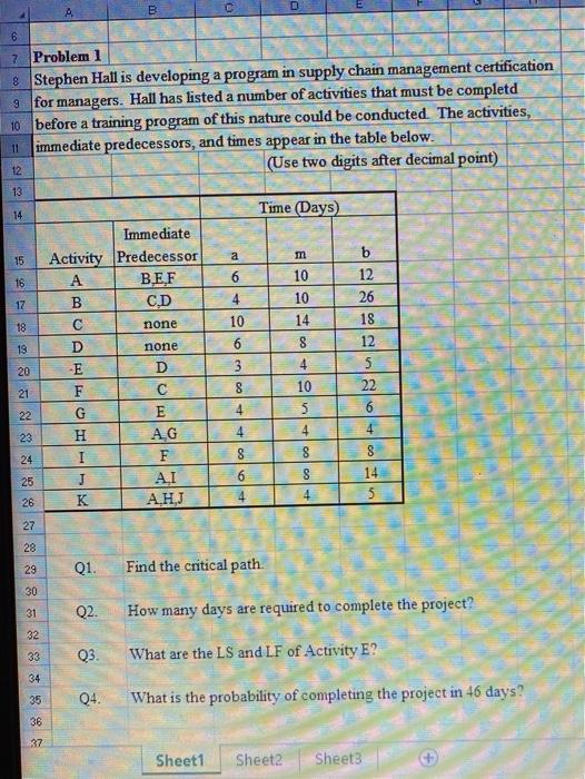 A B 6 7 Problem 1 8 Stephen Hall is developing a