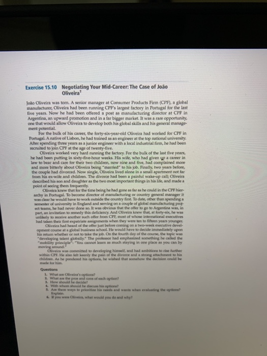 Exercise 15.10 Negotiating Your Mid-Career: The