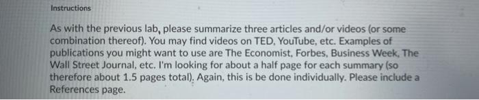 Instructions As with the previous lab, please