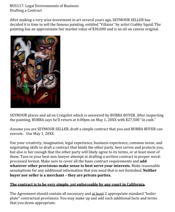 BUS117: Legal Environments of Business Drafting a