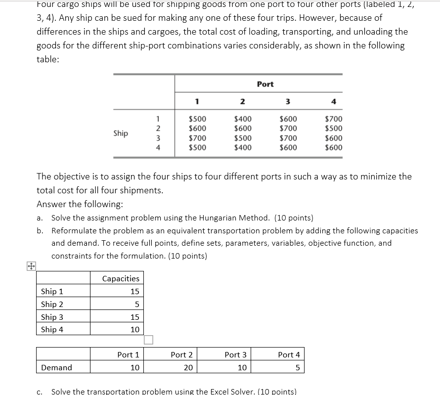 Four cargo ships will be used for shipping goods