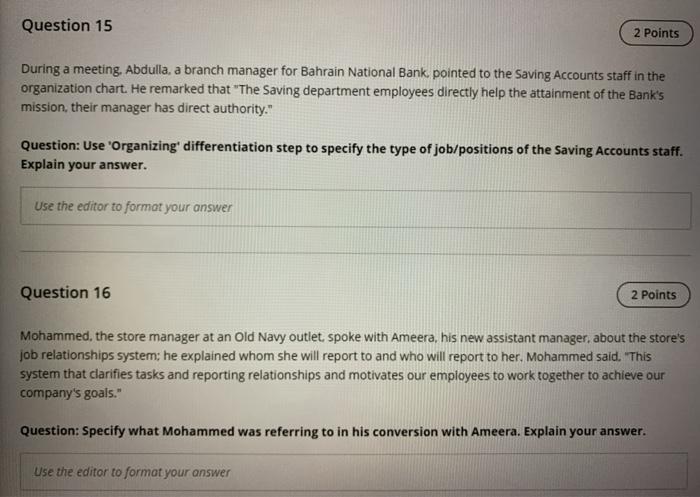 Question 15 2 Points During a meeting. Abdulla, a