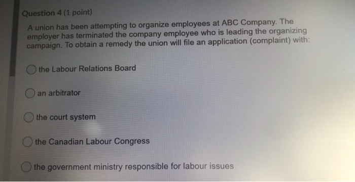 Question 1 (1 point) A collective agreement