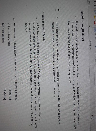 X XA Styles Font Paragraph Question one (10